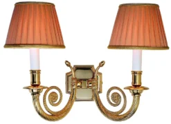 Applique Double En Bronze Torsadé Abat-jour Tissu Plissé Rose Saumon Boston