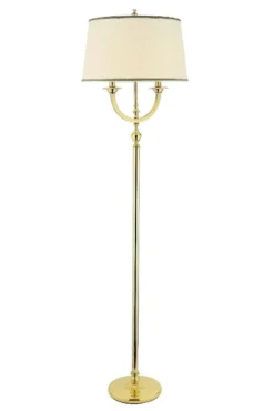 Lampadaire En Bronze Poli Et Abat-jour à Galons Regency