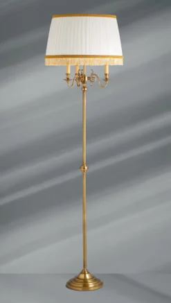 Lampadaire Laiton Patiné Abat Jour Plissé Style Hollandais