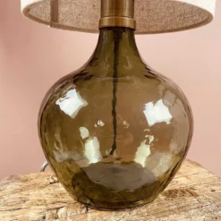 Lampe à Poser En Verre Coloris Vert Et Abat Jour Lin H38cm -Magasin D'Éclairage Domestique lampe a poser en verre coloris vert et abat jour lin h38cm 2