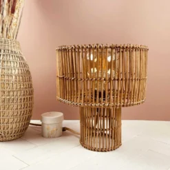 Lampe à Poser Naturelle En Rotin Marron -Magasin D'Éclairage Domestique lampe a poser naturelle rotin 2