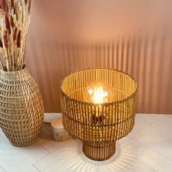 Lampe à Poser Naturelle En Rotin Marron -Magasin D'Éclairage Domestique lampe a poser naturelle rotin 5