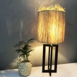 Lampe à Poser XL Avec Abat-jour En Raphia Fait Main - Hauteur 65 Cm -Magasin D'Éclairage Domestique lampe a poser xl raphia fait main 2