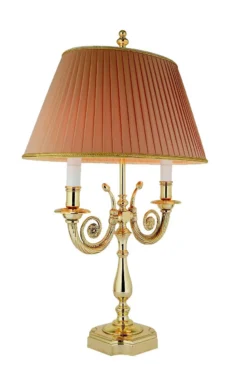 Lampe De Table Double En Bronze Vieilli Torsadé Et Tissu Plissé Rose Saumon Boston