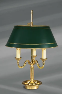 Lampe En Bronze Doré, Style Louis XVI, Abat-jour Vert Peint