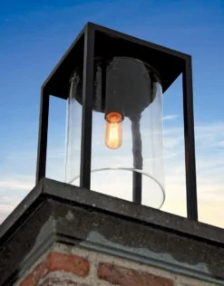 Lanterne D'extérieur Dome Gate Noire En Aluminium époxy Et Verre Clair