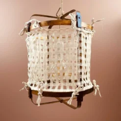 Lanterne Thaïlandaise Métal Et Soie Blanche Crème Ajouré M