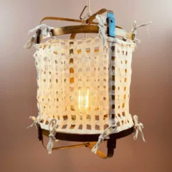 Lanterne Thaïlandaise Métal Et Soie Blanche Crème Ajouré M -Magasin D'Éclairage Domestique lanterne thailandaise bambou lin blanc 3