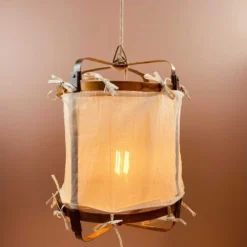 Lanterne Thaïlandaise Métal Et Tissu Beige Uni M -Magasin D'Éclairage Domestique lanterne thailandaise metal et tissu beige uni m 2