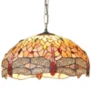 Libellule Suspension Grand Modèle Style Tiffany à Cabochons Multicolores 1 Lumière