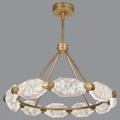 Lustre Aux Dix Cristaux Taillés Et Structure à La Feuille D'or