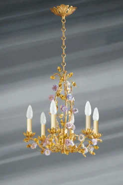 Lustre Chandelier 6 Lumières Art Nouveau Doré