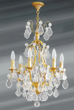 Lustre Doré Cristal De Bohème 6 Lumières Louis XV