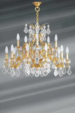 Lustre Doré Louis XV Cristal De Bohème 15 Lumières