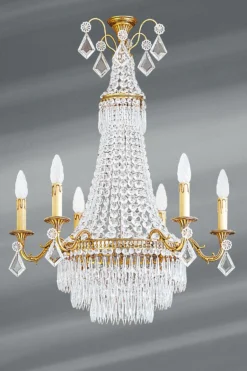 Lustre En Cristal De Bohème Vieil Or Louis XVI Neuf Lumières