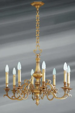Lustre Louis XIII Bronze Massif Huit Lumières