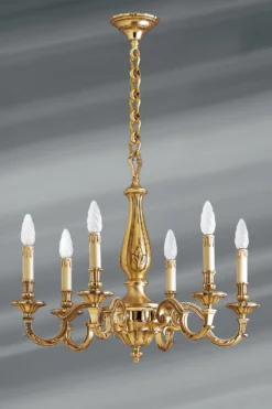 Lustre Louis XIV Bronze Massif Vieil Or Six Lumières