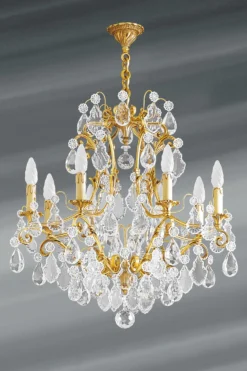 Lustre Louis XV Bronze Vieil Or Et Cristal De Bohème Huit Lumières