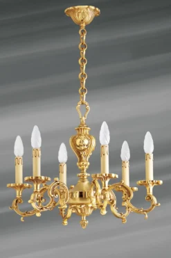 Lustre Louis XV Doré En Bronze Six Lumières