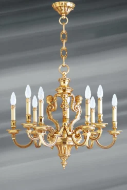 Lustre Style Louis XIV En Bronze Doré Neuf Lumières