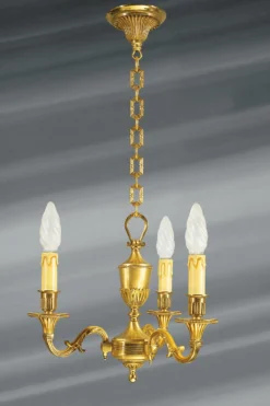 Petit Lustre, Louis XVI, En Bronze Doré, Trois Lumières