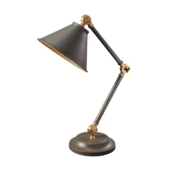 Petite Lampe De Bureau Ou Chevet En Métal Gris Et Laiton Vieilli