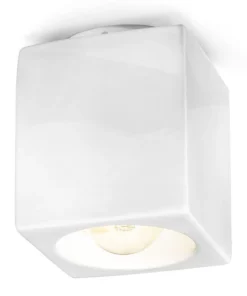 Plafonnier Cube Blanc En Céramique émaillée